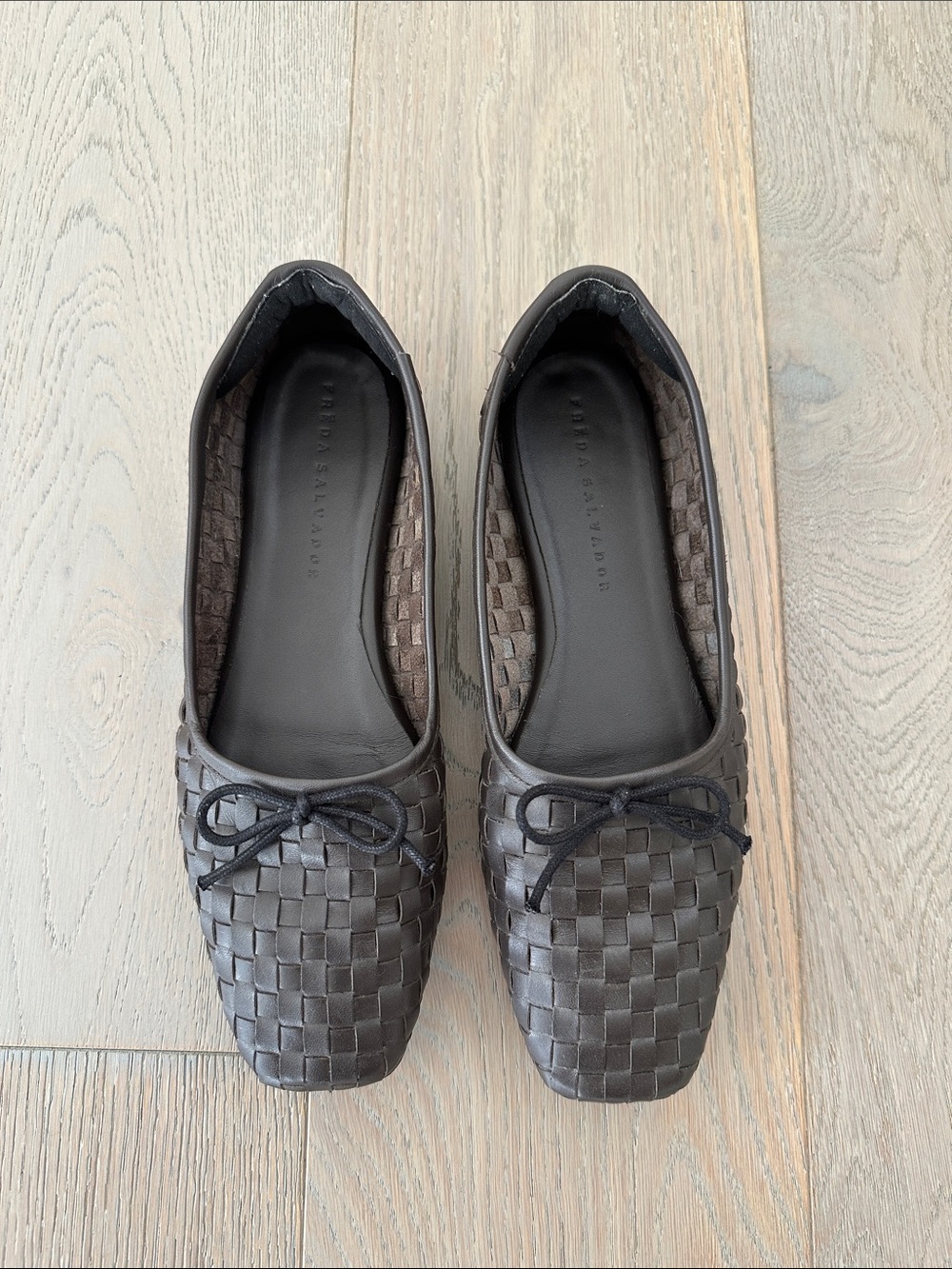Freda Salvador Jada Square Toe Woven Leather Ballet Flats - Espresso - 7